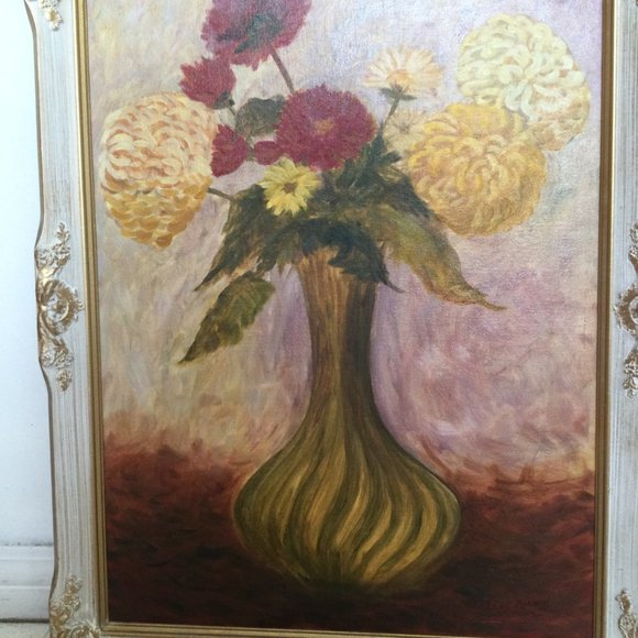 Original oil painting on board flowers in Vase Lucy Morrow vintage frame medium - Picture 6 of 7